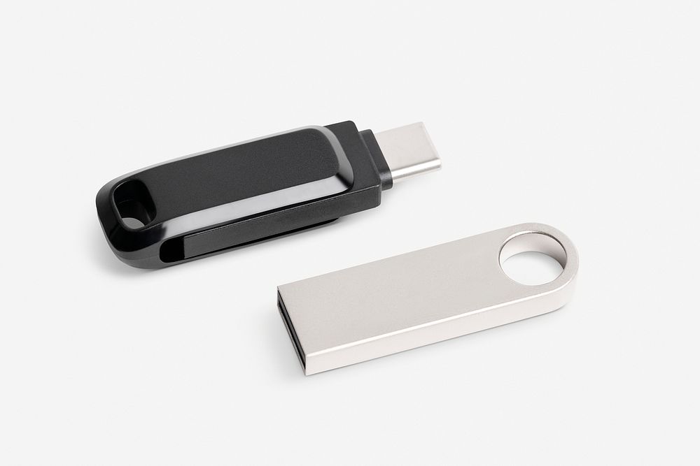 USB flash drive psd mockup set technology data storage device