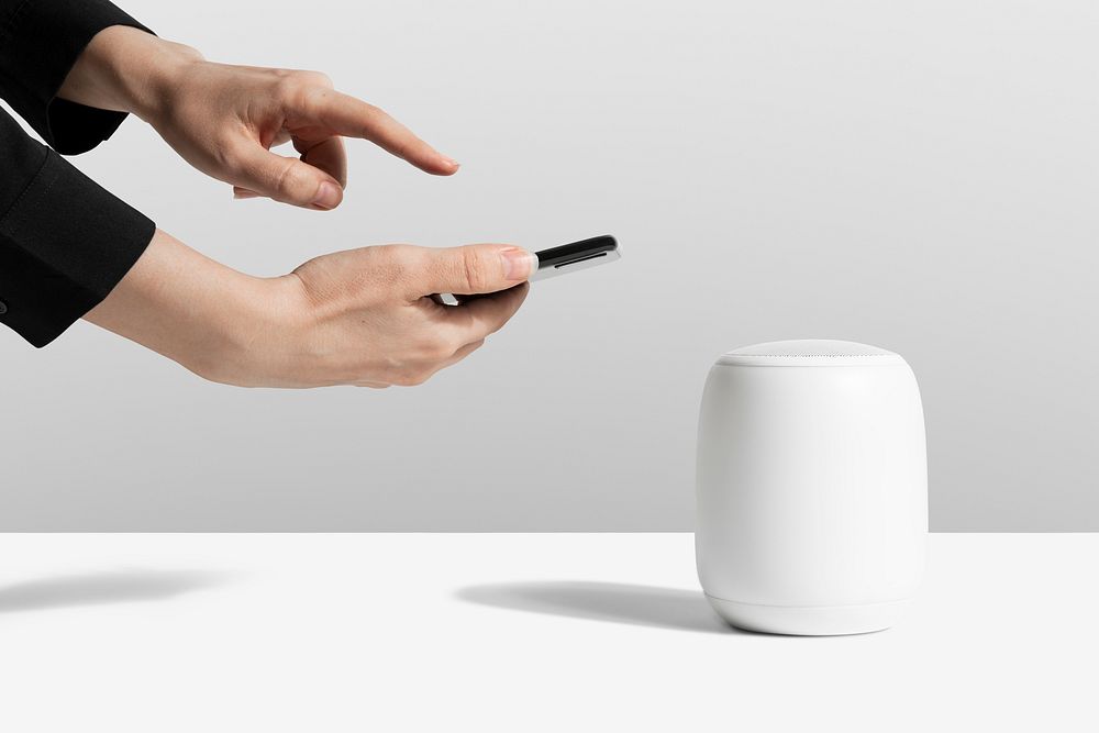 Wireless white smart speaker mockup digital device