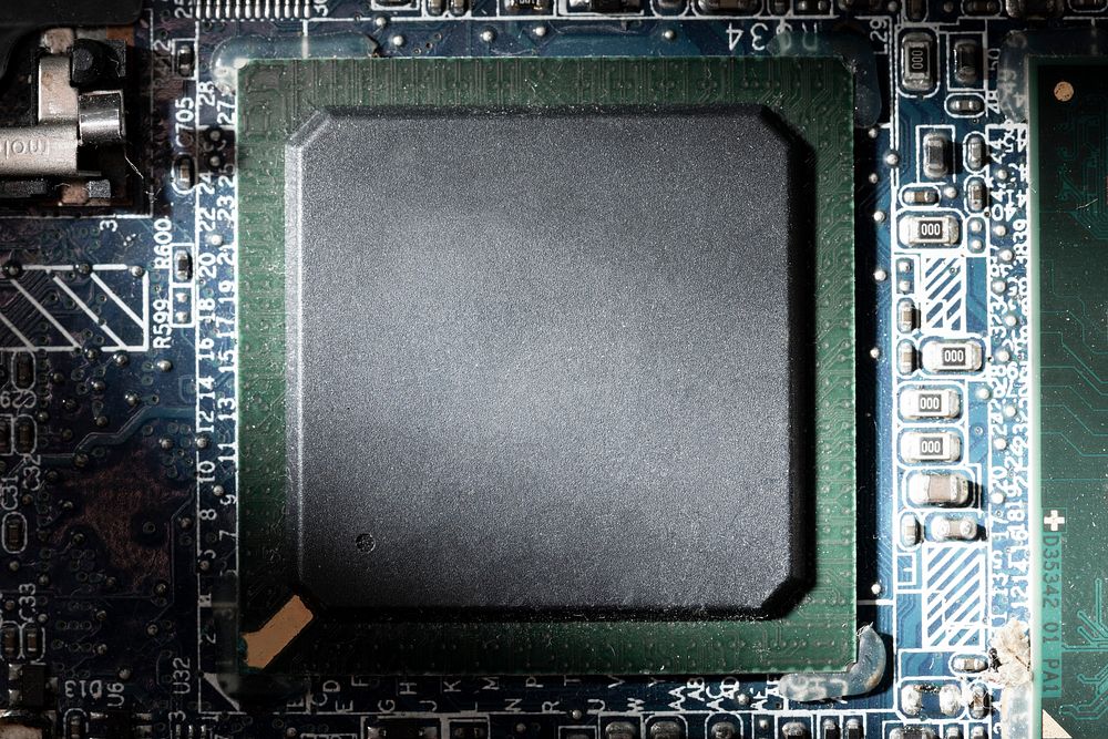 Computer CPU psd mockup motherboard closeup