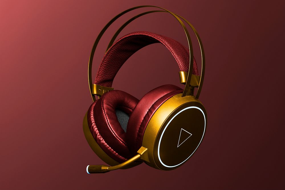 Red and gold headphones psd digital device
