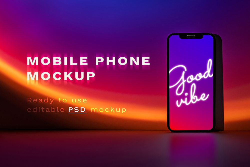 Mobile phone psd mockup with retro futurism style