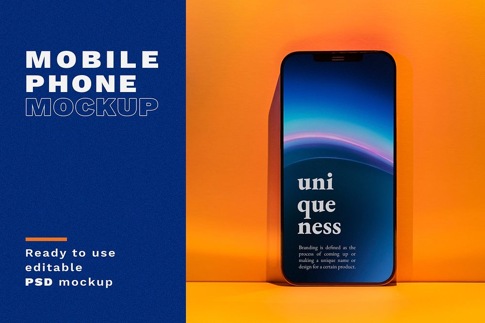 Mobile phone psd mockup with gradient led light