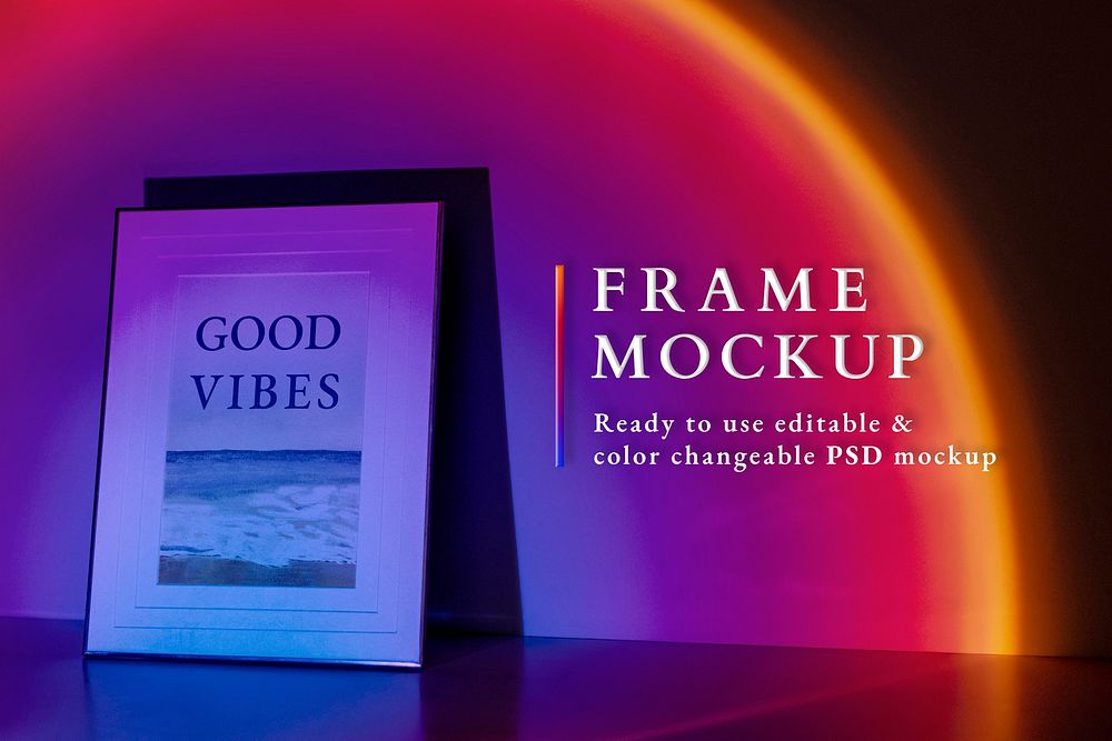 Picture frame psd mockup with retro futurism style