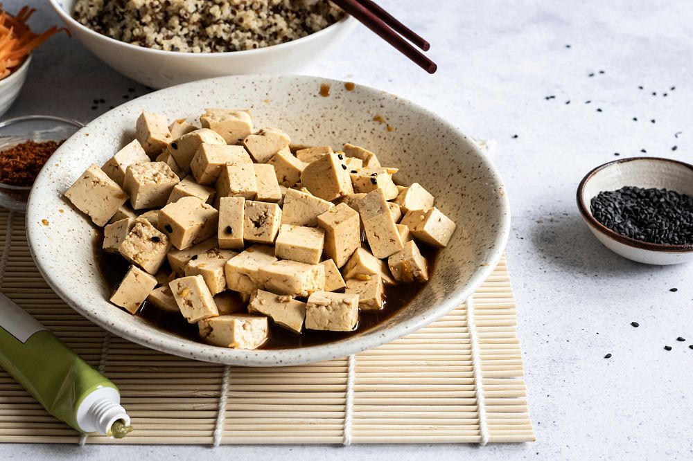 Vegan marinated tofu landscape photography