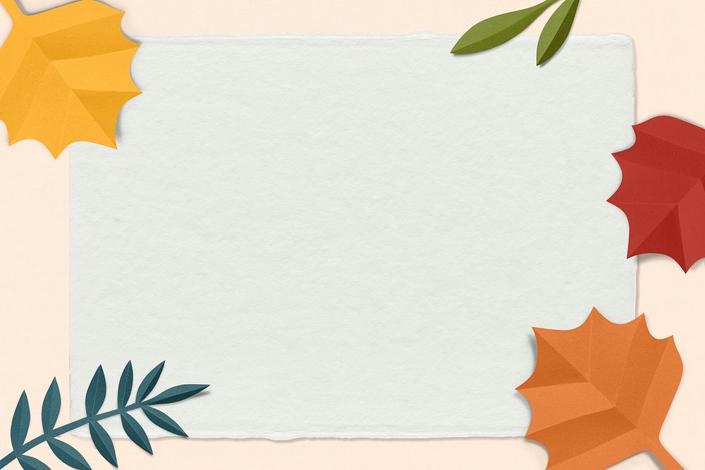 Paper craft leaf frame psd mockup in autumn tone