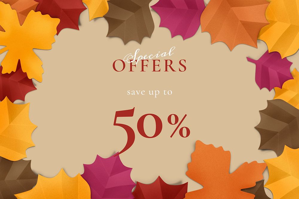 Paper craft leaf template vector in autumn tone for social media ad