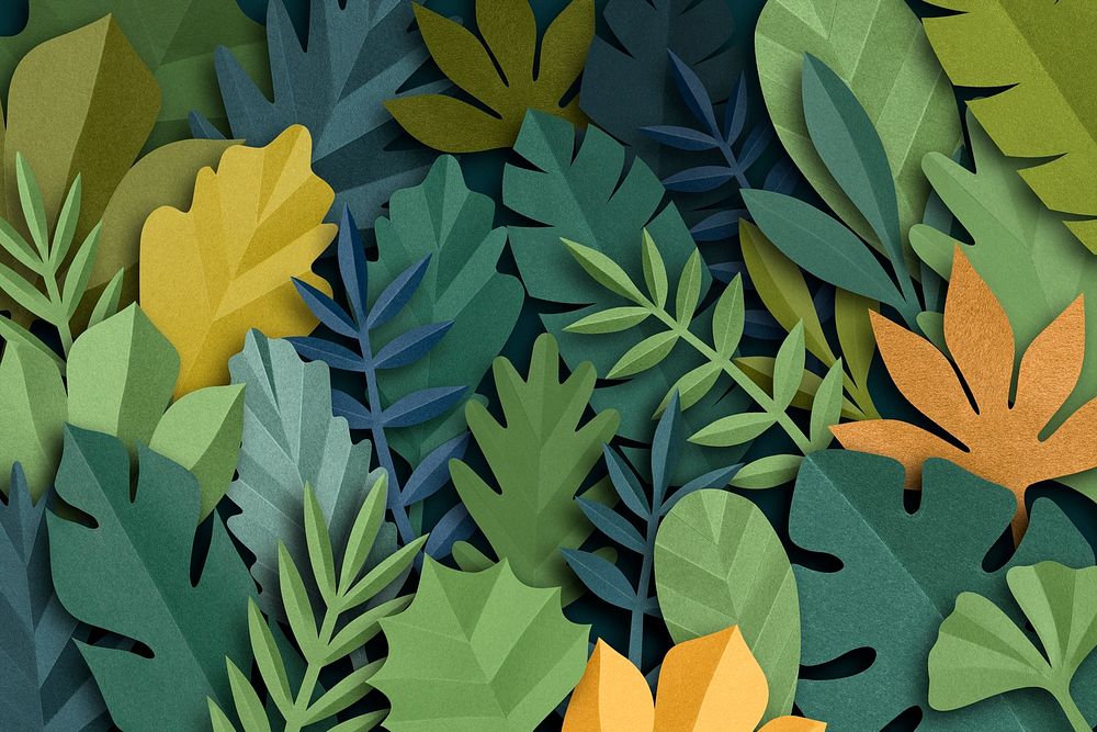 Paper craft leaf background psd in green tone