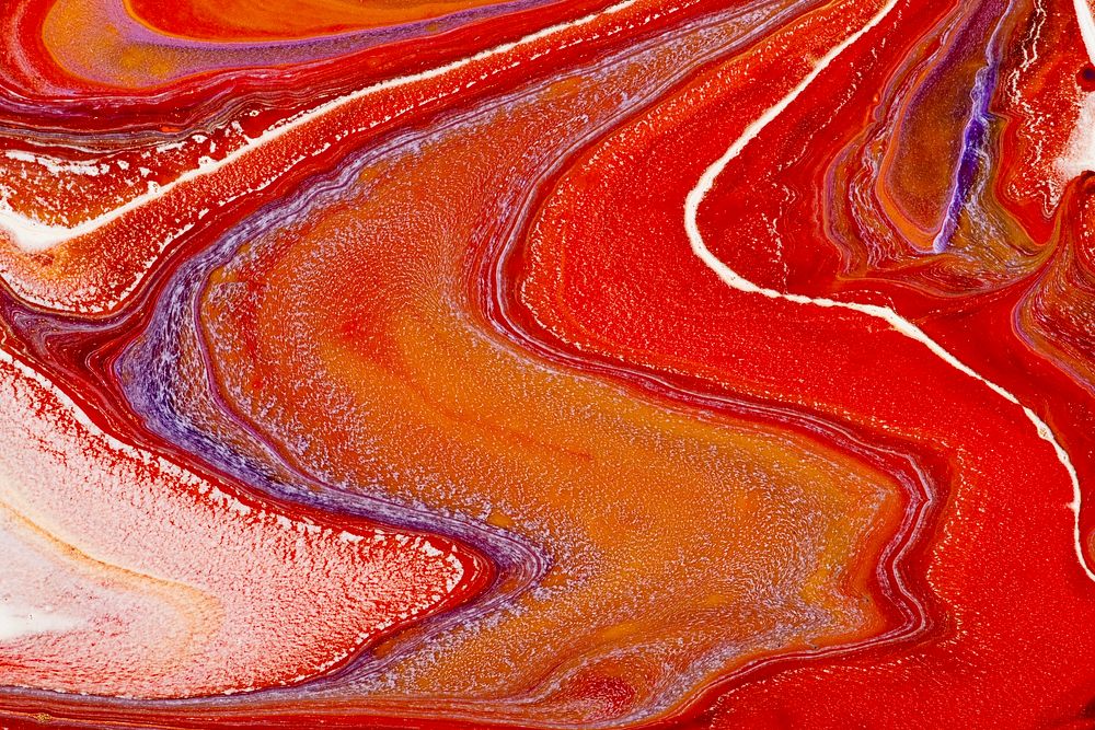 Red marble swirl background handmade abstract flowing texture experimental art
