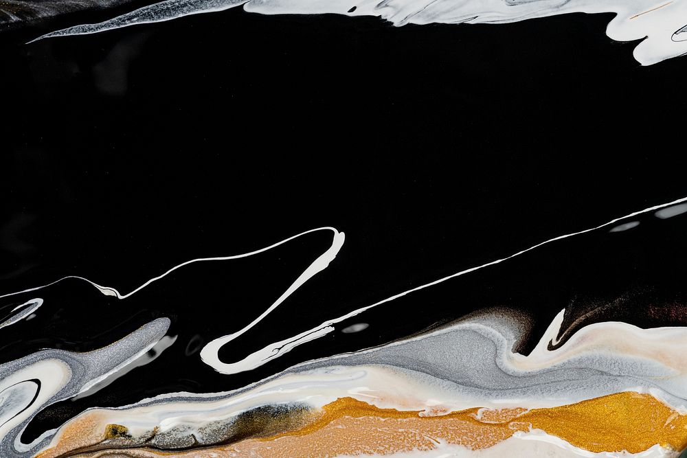 Black liquid marble background abstract flowing texture experimental art