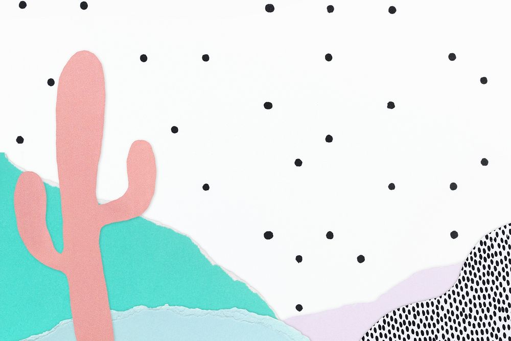 Cute background psd with pastel cactus paper craft