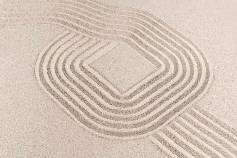 Square zen sand background in mindfulness concept