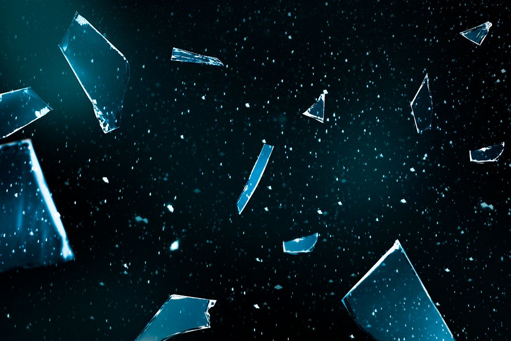 Cracked glass in space background with design space