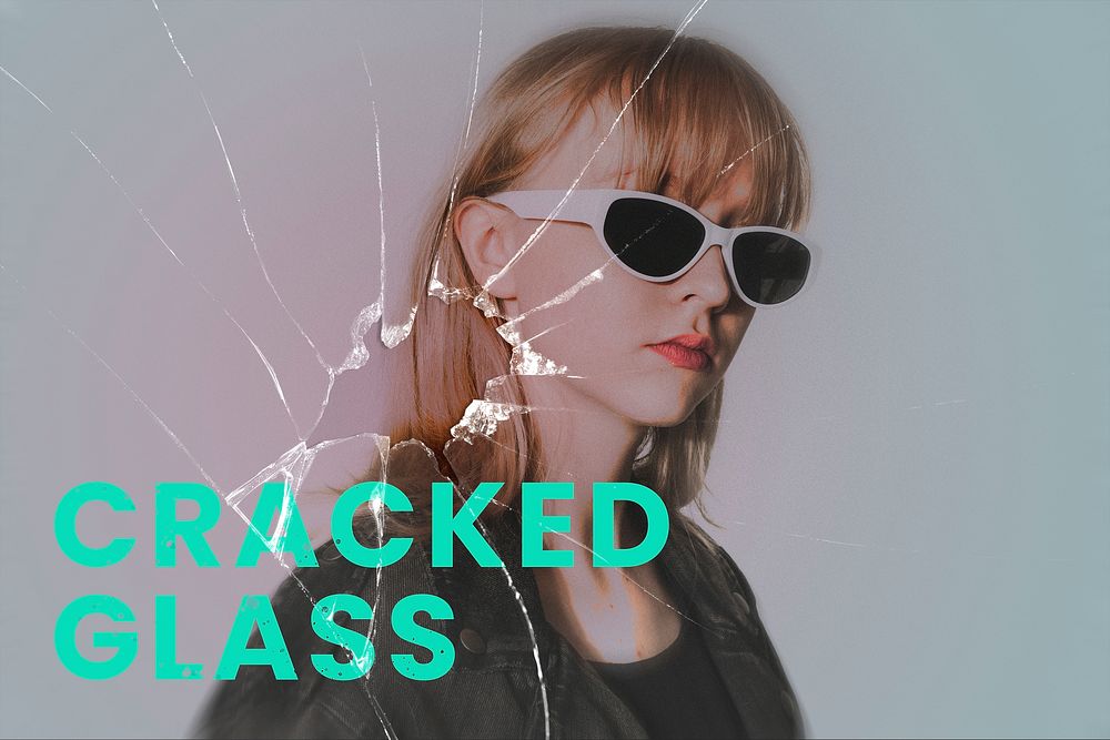 Cracked glass PSD effect with cool woman background