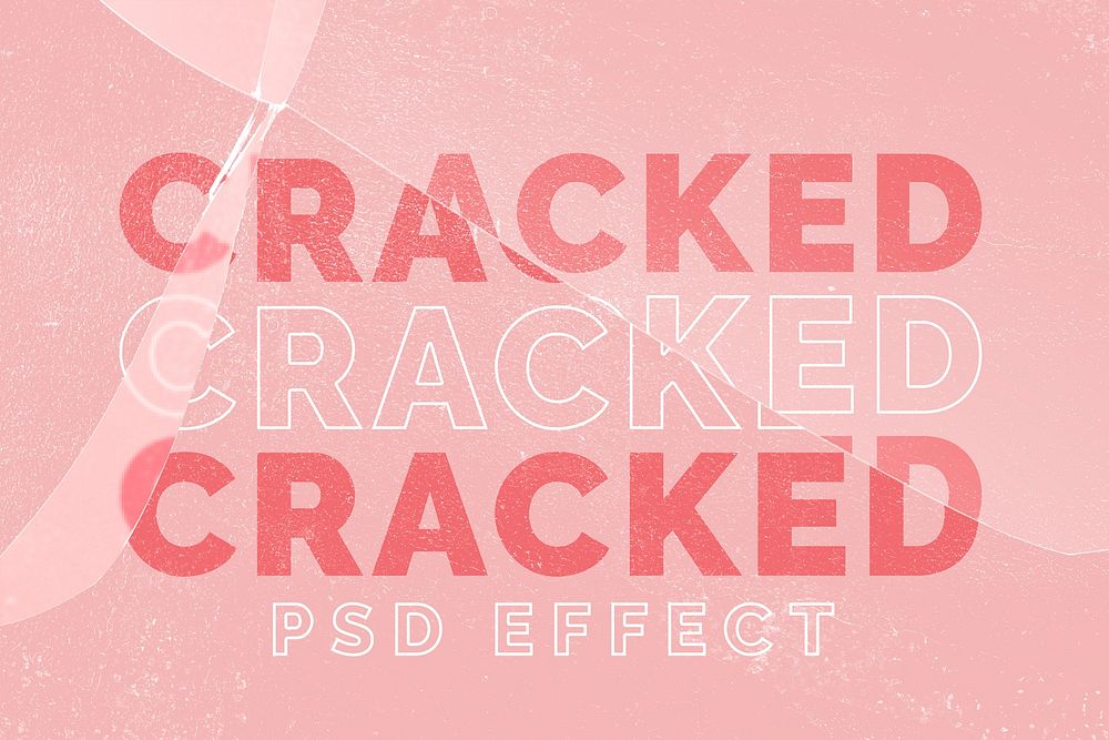 Cracked glass PSD effect mockup with on pink background