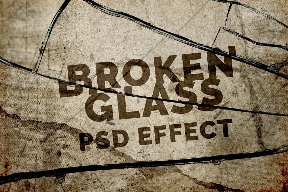 Broken glass PSD effect mockup with grunge textured background