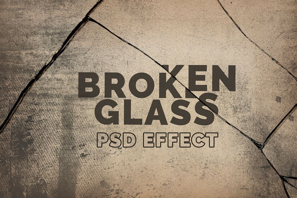 Broken glass PSD effect mockup with grunge textured background