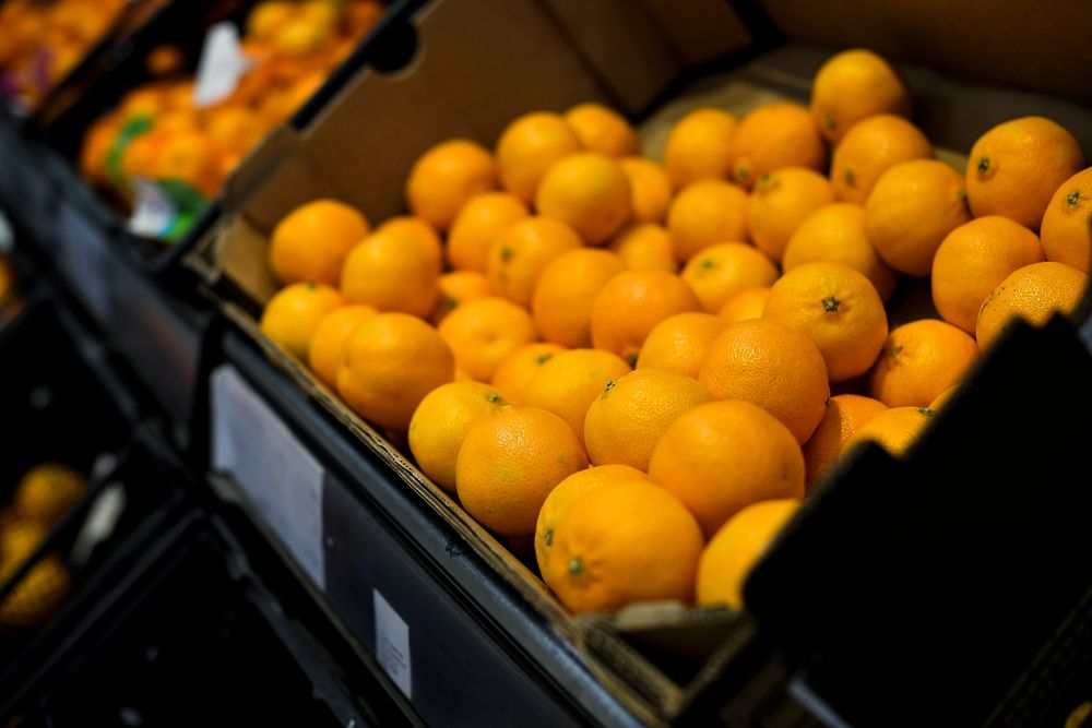 Orange in a produce section of the supermarket