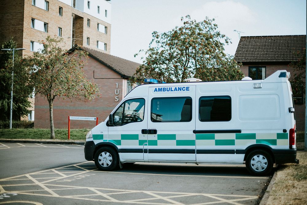 British ambulance parked in a parking lot