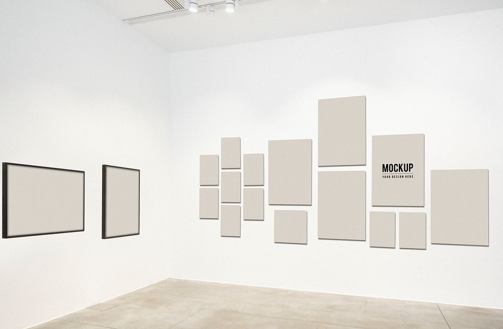 Mockup frames hanged in a gallery