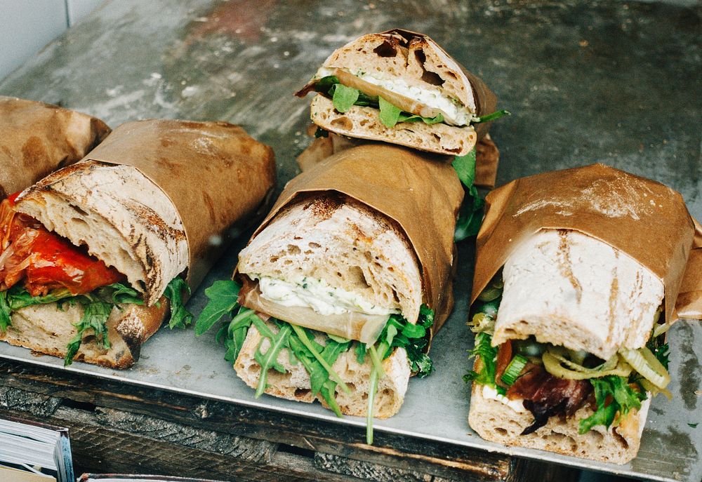 Selection of healthy sandwiches on a tray
