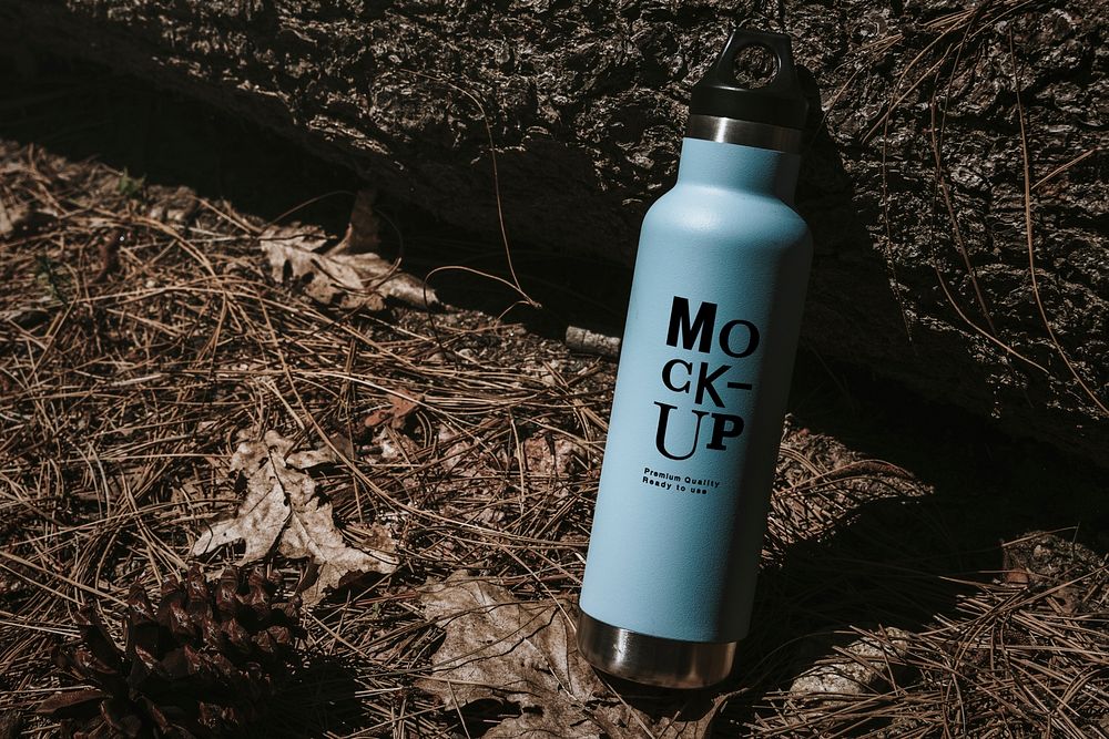 Water bottle mockup in the forest