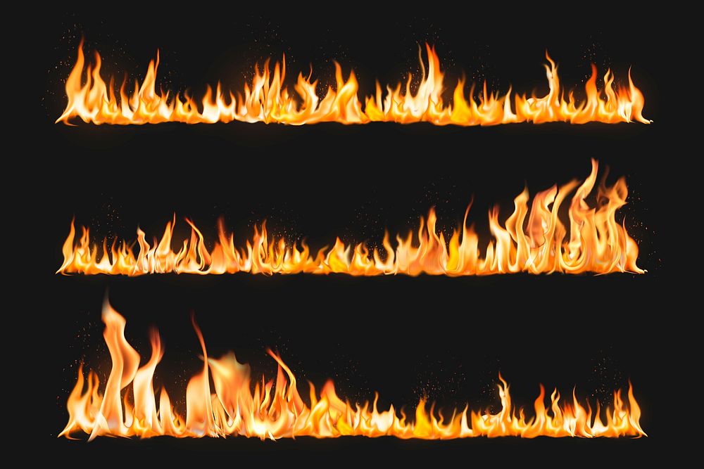 Burning flame border sticker, realistic fire image psd collection