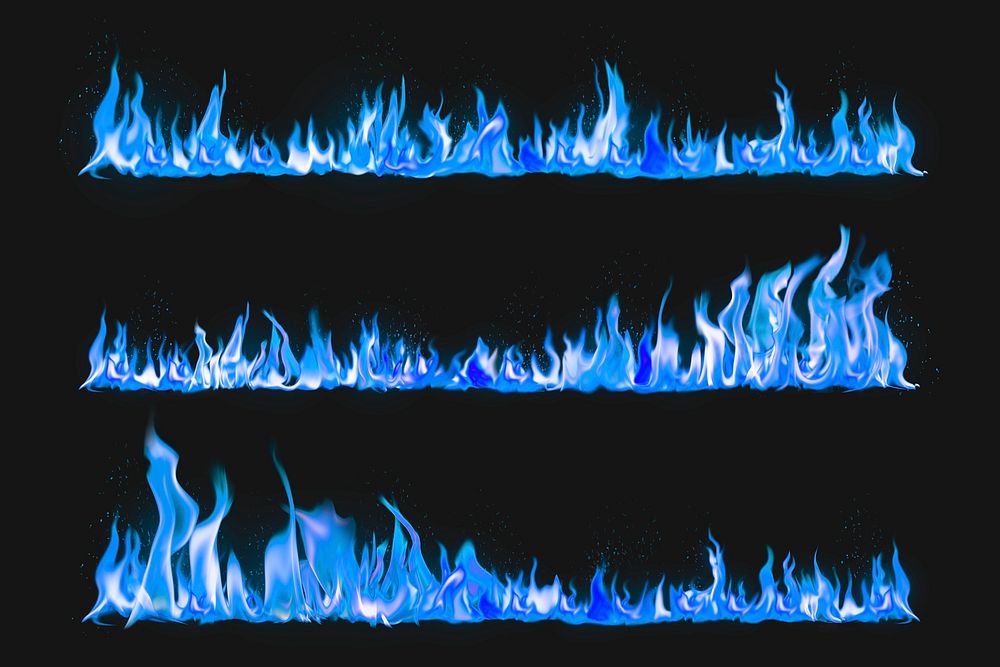 Blue flame border sticker, realistic fire image psd collection