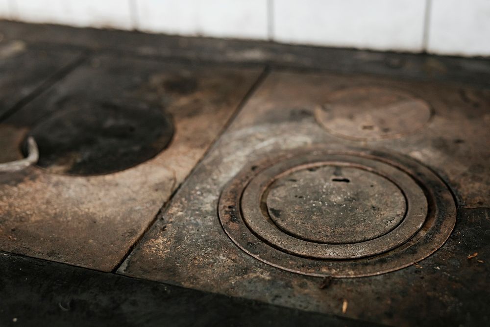 Rustic cast iron wood burning stove
