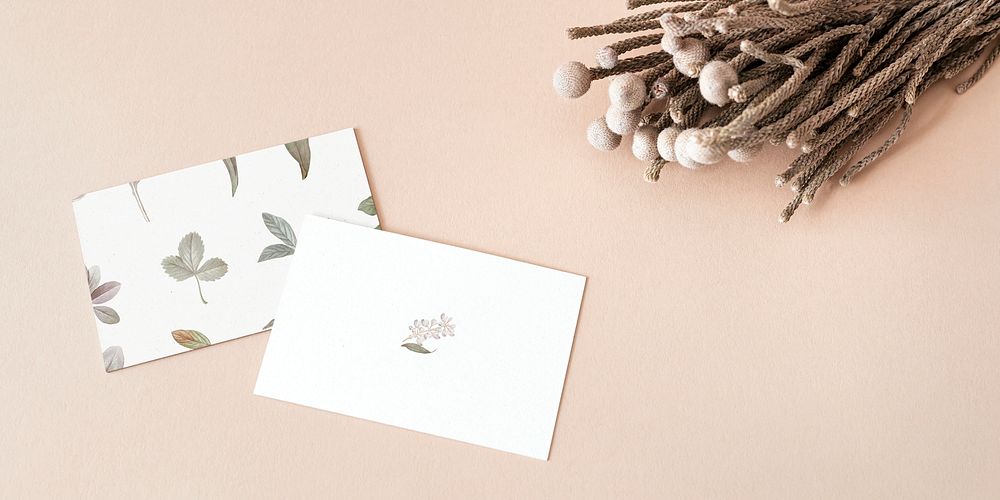 Business cards decorated with dried plants social banner