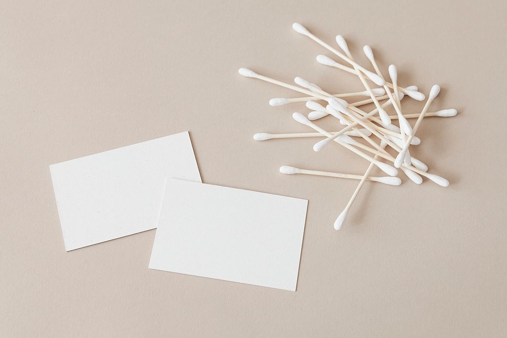 Blank business cards with cotton buds