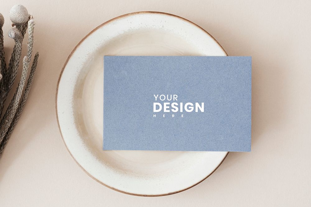 Blue business card on a plate mockup