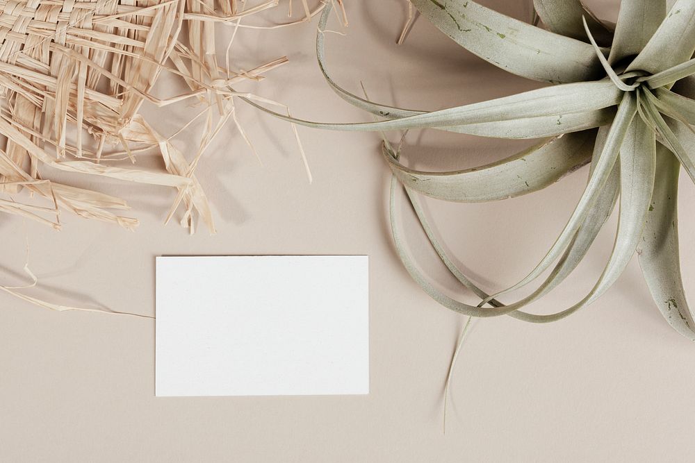 Blank business card decorated with woven and dried grass