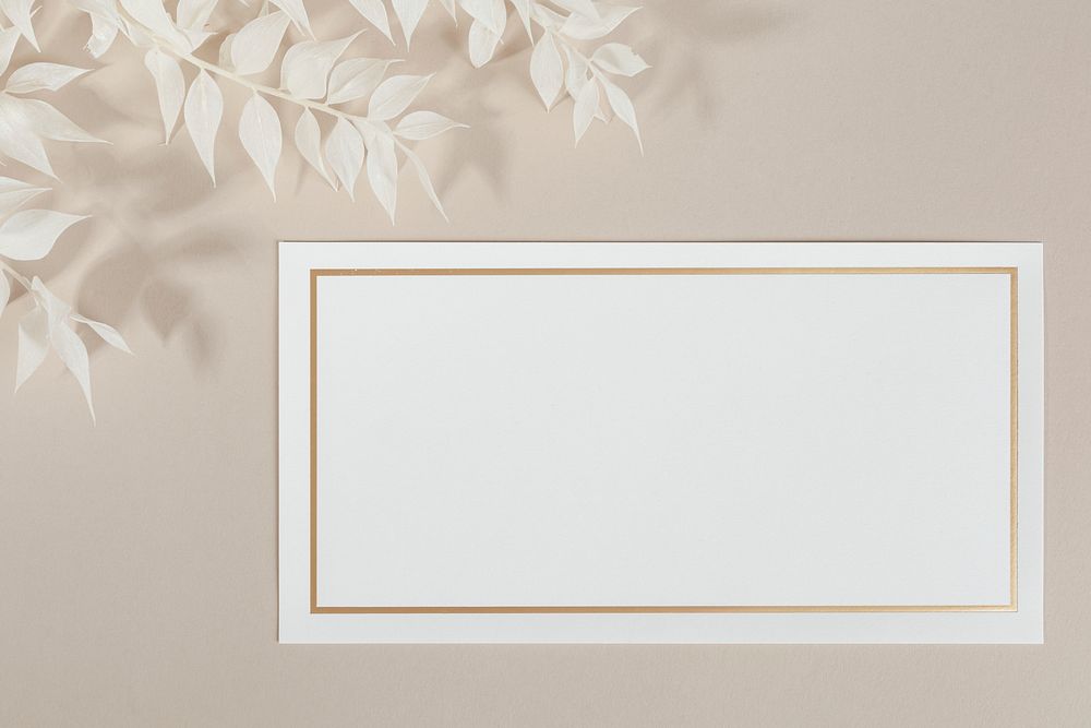 Blank white paper mockup and beige branches