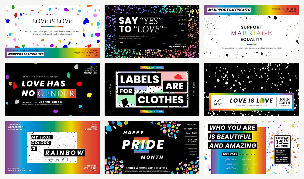 LGBTQ pride month template vector set with wax melted crayon art