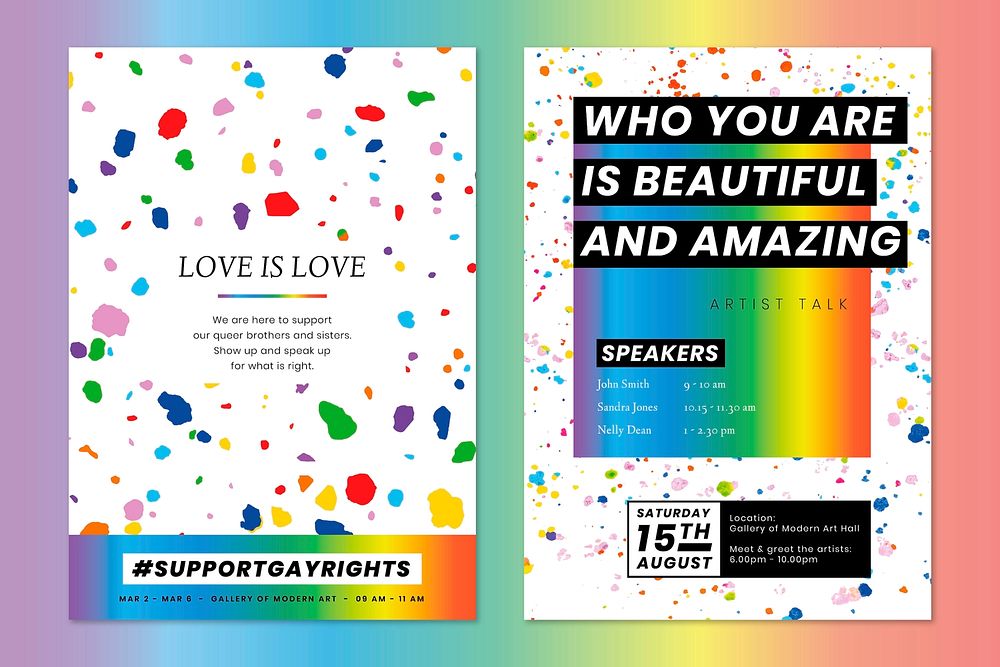 LGBTQ pride month template psd set with wax melted crayon art