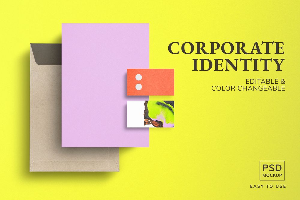 Corporate identity mockup psd, colorful branding set