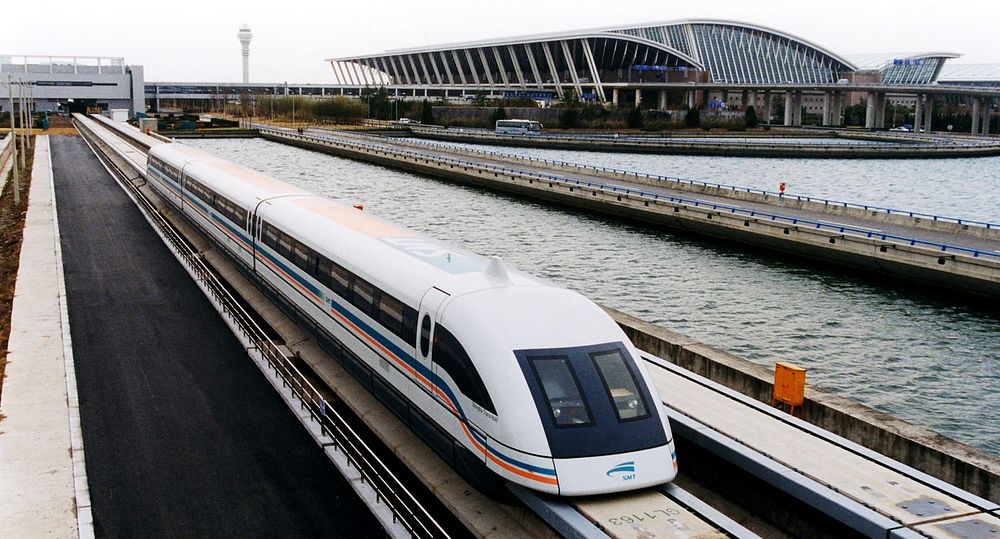 A Meglev Train Is Coming Out Of The Pudong International Airport