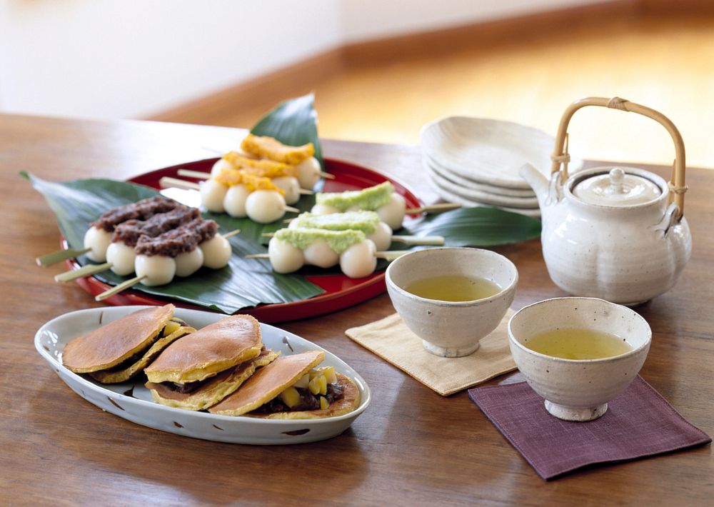 Free Japanese traditional green tea with dessert image, public domain food CC0 photo.