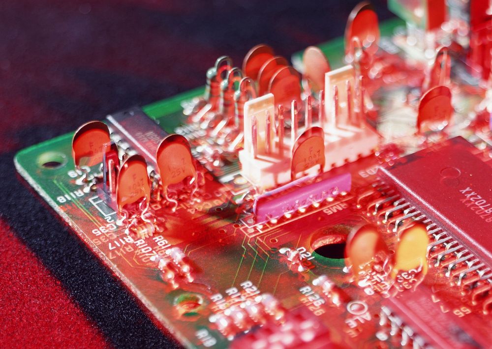 Detail Of An Electronic Printed Circuit Board With Many Electrica