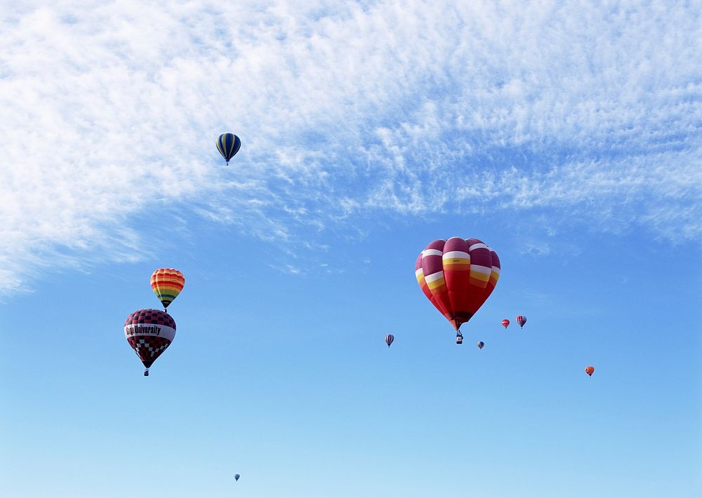 Colorful Hot Air Balloons Against Blue Sky