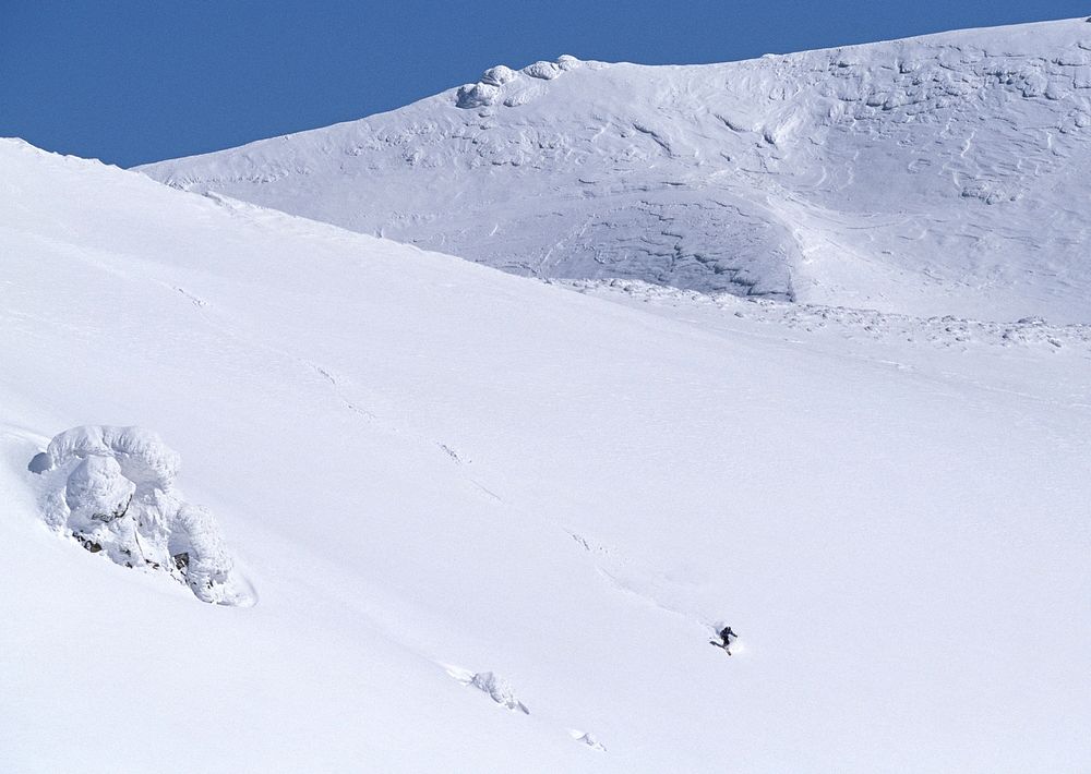 Skier Skiing On Fresh Powder Snow