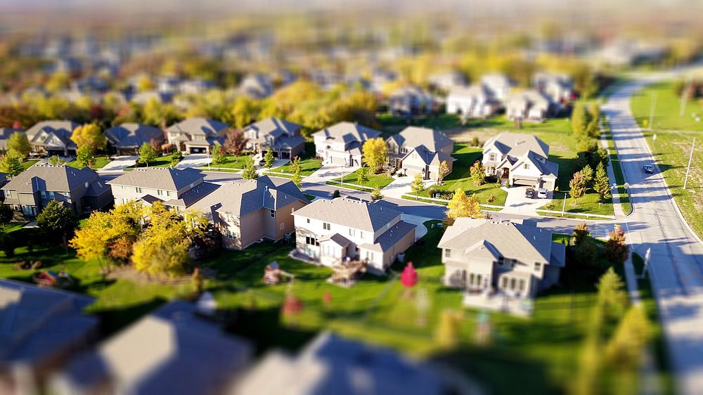 Free aerial view of neighborhood photo, public domain housing CC0 image.