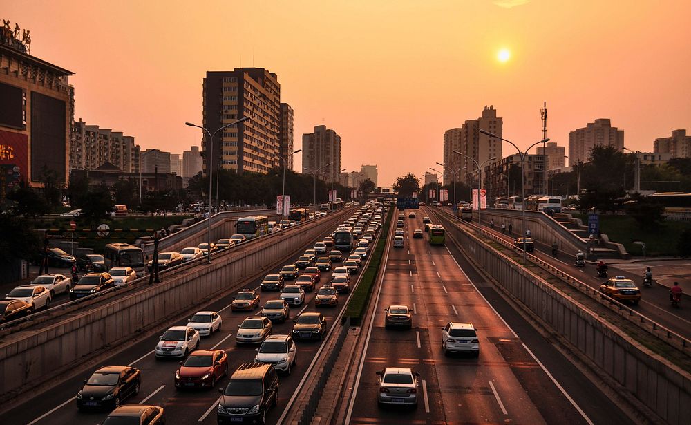 Free busy traffic in the evening image, public domain CC0 photo.