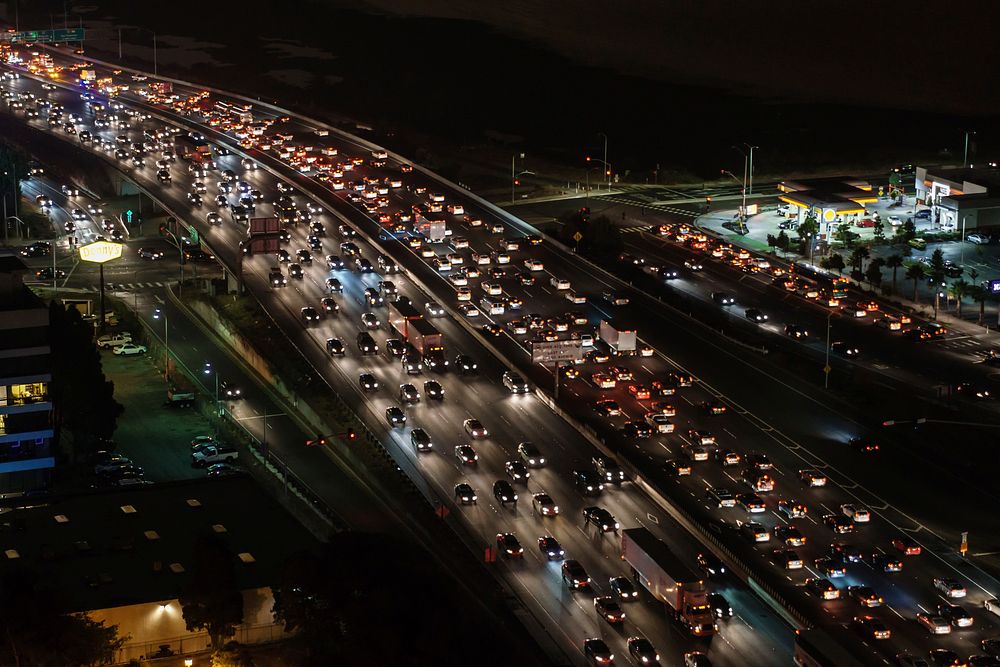 Free car traffic on high way at night  image, public domain car CC0 photo.