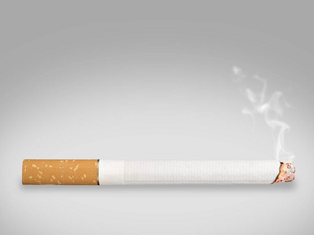 Free smoking cigarette on white background photo, public domain CC0 image.