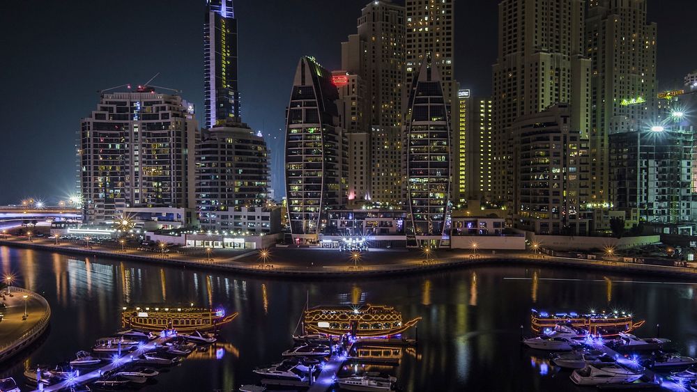 Free Dubai city at night image, public domain CC0 photo.
