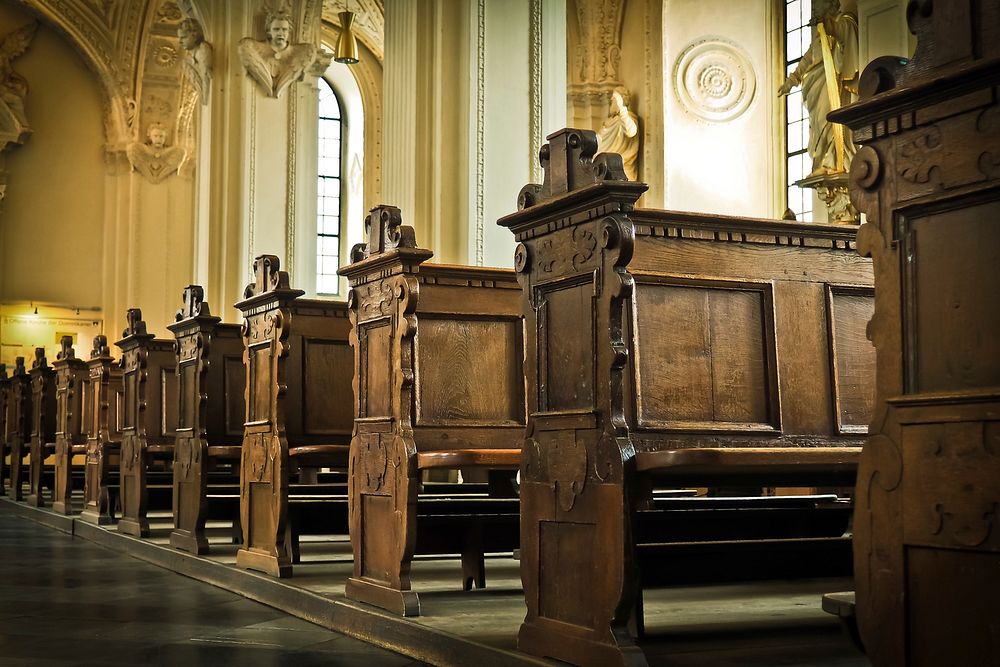 Wooden seats in church, free public domain CC0 photo