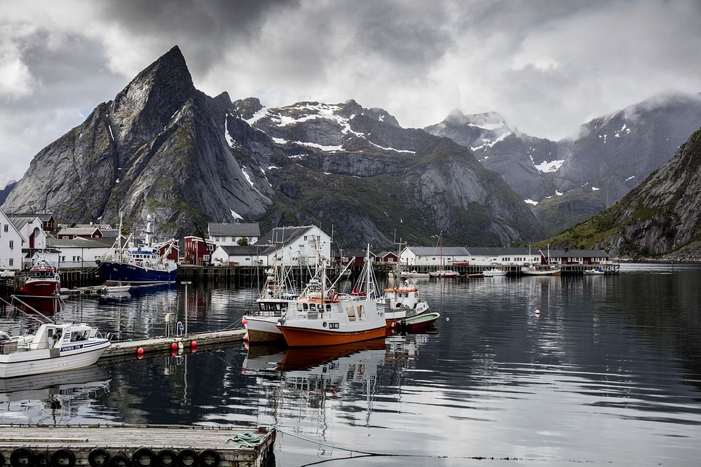 Free Lofoten Norway boat in mountain image, public domain CC0 photo.