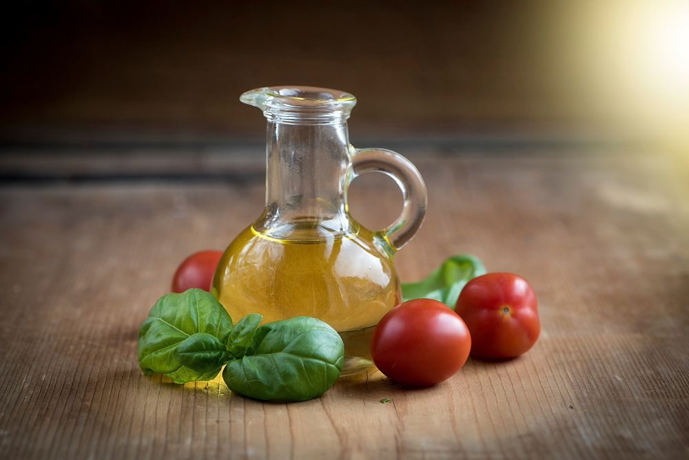 Free olive oil on table image, public domain food CC0 photo.