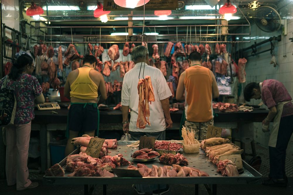 Pork at market. Free public domain CC0 photo.